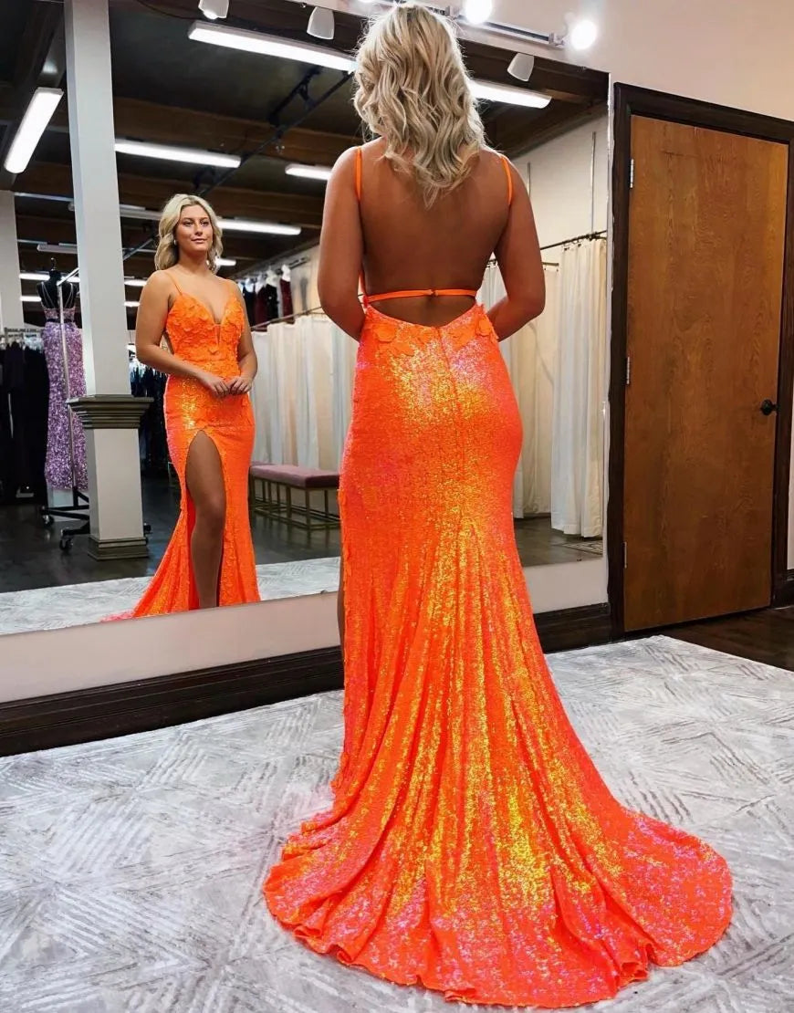 Wholesale Mermaid Open Back Long Prom Evening Dress With Split long prom dresses with sleeves